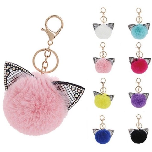 Accessories - Kitty Cat Pom Pom Keychain